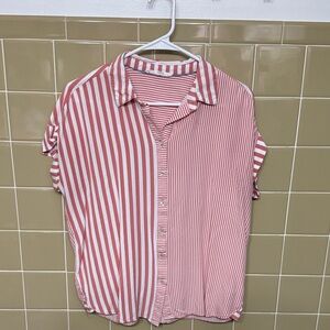 Jane and Delancey Red and White Striped Button Down Shirt